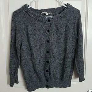 LOFT Gray Cardigan Velvet Buttons Half Sleeves